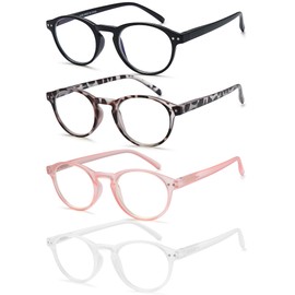 EYEURL 4-Pack Small Round Reading Glasses for Women Men Neck Hanging Blue Light Blocking Eyeglasses Retro Round Computer Glasses With Spring Hinges TR90 Lightweight Readers for Women,2.0