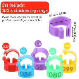 KFHENSOMR Chicken Leg Bands, 100pcs 20mm Colorful Numbered Chickens Identification Legs Band, Chicken Leg Rings, Poultry Legs Bands for Ducks Chicks Goose Gamefowl Turkey(5 Colors)