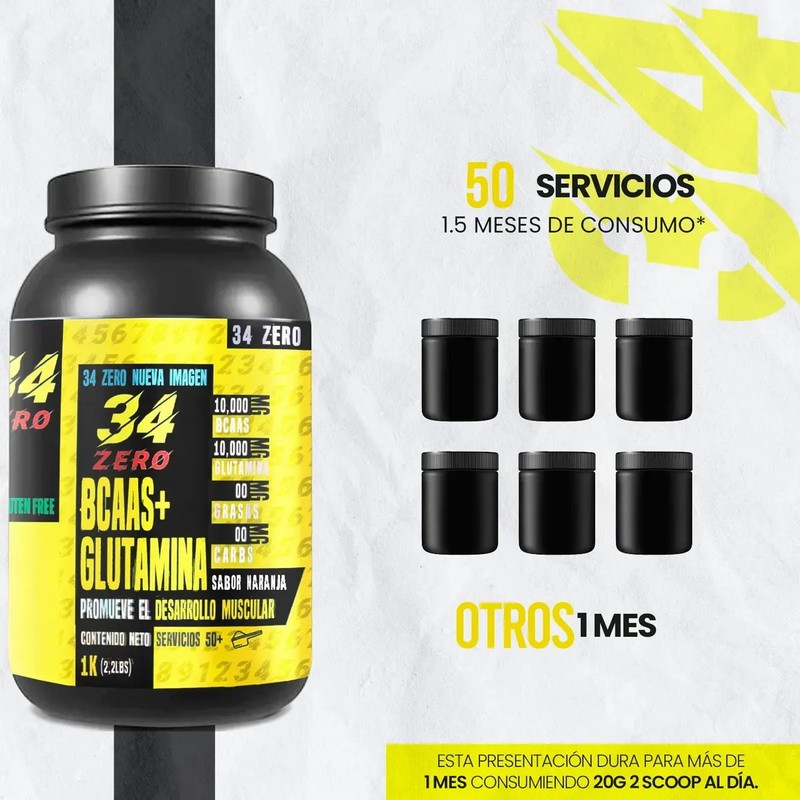 Aminoácidos Bcaas Glutamina 34 Zero 1kg Sabores Naranja
