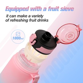 Binudum Drinking Bottle, Leak-Proof Sports Water Bottle with Time Marking, BPA-Free, Tritan Water Bottle, Lightweight, Reusable, Robust, Sports Bottle for Fitness, Bike, Yoga, Outdoor, School