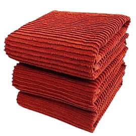 Toallas de cocina de gran tamaño de 18 x 28 pulgadas, color sólido, óxido, 100 % algodón, suave limpieza y secado absorbente de rizo acanalado, juego de 3 multiusos para uso diario (naranja terracota cálida)