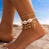 Handcess Boho Layered Anklets Gold Shell Ankle Bracelets Crystal Anklet