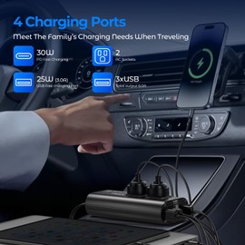 TAGEEBLU 300W Power Inverter DC 12V to 110V AC Car Inverter with TypeC 30W & 25W USB Quick Charge & USB 10W/2A & USB 10W/1A, Dual AC Adapter for Laptops Charger