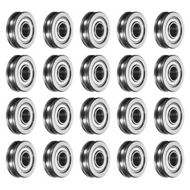 sourcing map 20pcs U604ZZ U Groove Track Guide Bearing 4x13x4mm U Groove Roller Wheel (GCr15) Chrome Steel Bearings, ABEC3