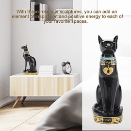 Estatua de Resina de Gato Egipcio, Decoración Vintage Real para el Hogar y la Oficina, 34,5 Cm, Oro Negro (A5-YX260839 tamaño pequeño)
