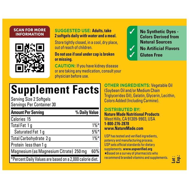 High Absorption Magnesium Citrate 250 mg Softgels - Count: 60