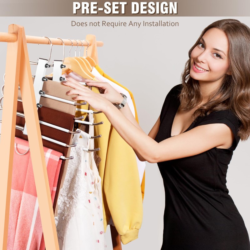 HUITEM Space Saving 6 Tier Pant Hangers, Anti-Slip, Lightweight, Stainless