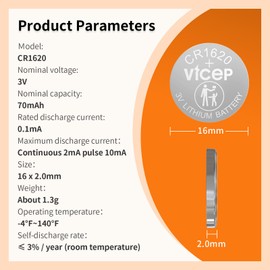 ViCep 5-Pack CR1620 Battery CR 1620 3V Lithium Batteries for Car Key Fob, Watches, Remote Control, Calculator & More, Individual Wrapped
