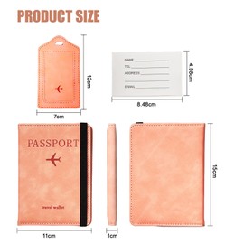 Bliceon Passport Holder, PU Leather RFID Blocking Passport with Luggage Tag, Travel Documents Organizer with Card Slot & Elastic Strap Passport Covers (Pink)