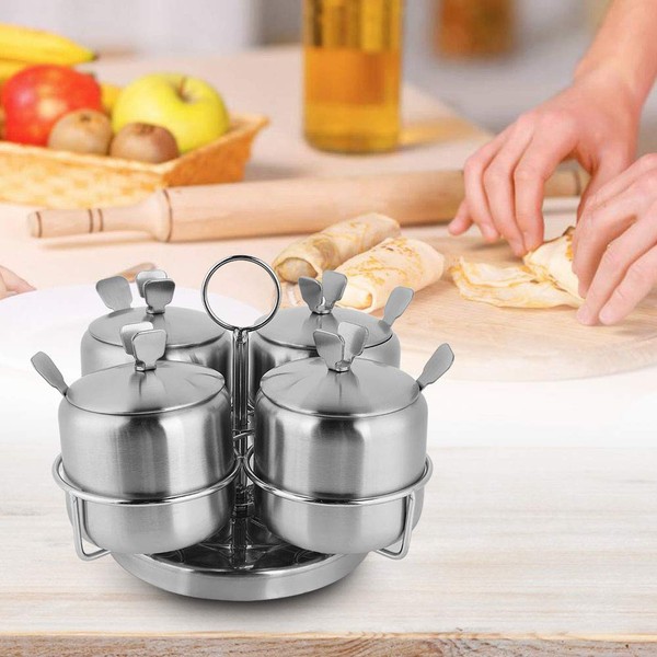 Salt Container, Stainless Steel Rotate Condiment Server Sugar Bowl With