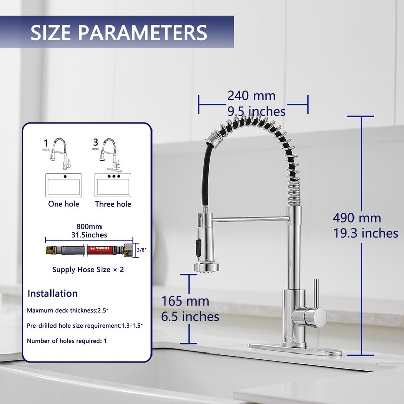 VOTON Chrome Kitchen Faucets with Pull Out Sprayer Commercial Spring