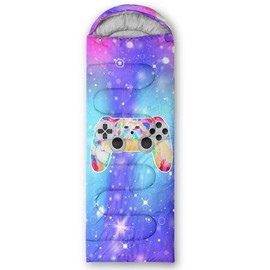 Datura home Kids Sleeping Bag for Girls,Purple Galaxy Game Console-Lightweight Warm Portable Outdoor Indoor-Waterproof Cold Weather Resistant Sleeping Bag for Camping Hiking(Game Console 32*90"inch)