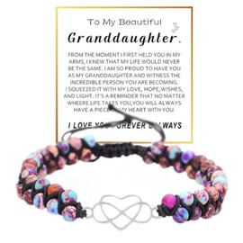 To My Granddaughter-Infinity Forever Love Heart Bracelet, You are Always in Mine Beads Natural Emperor Jasper Stone Beaded Wrap Bracelet Adjustable Duoble Layer for Mind Peace Jewelry(Style A)