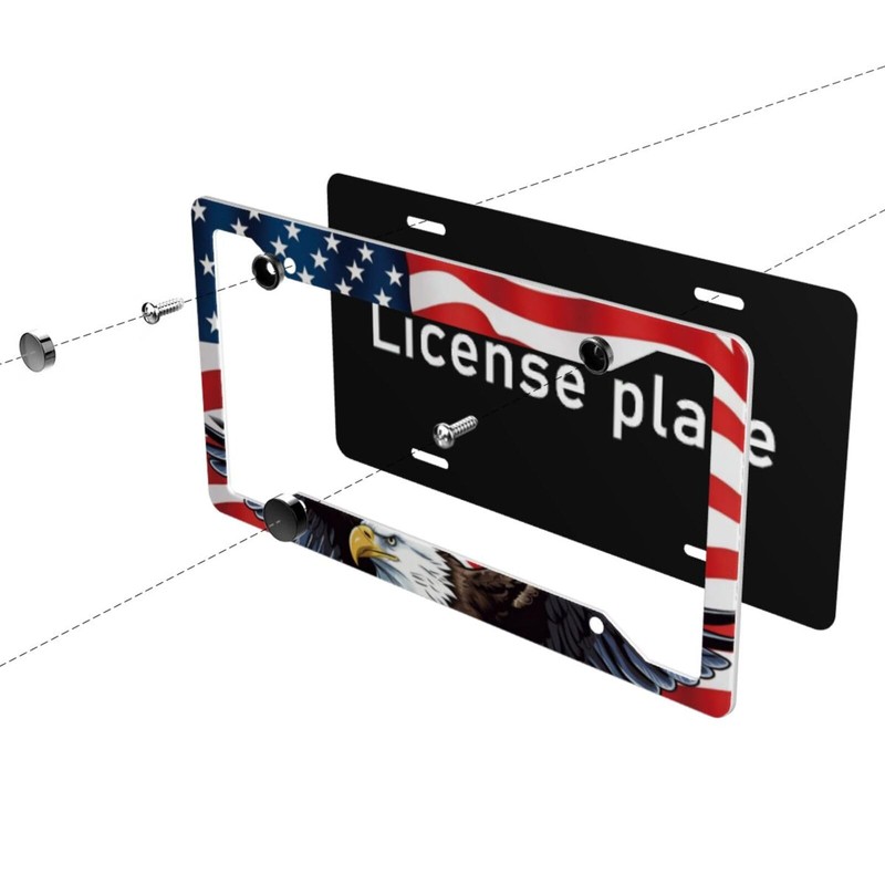 American Flag License Plate Frame 2 Pack, Bald Eagle Patriotic