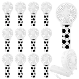 Glooglitter 12 Pcs Soccer Portable Fans Foldable Black and White Soccer Handheld Fans Bulk with Lanyard Small Personal Fan Favor for Team Gift Outdoor Sport Game Cooling Favors, Battery Not Include