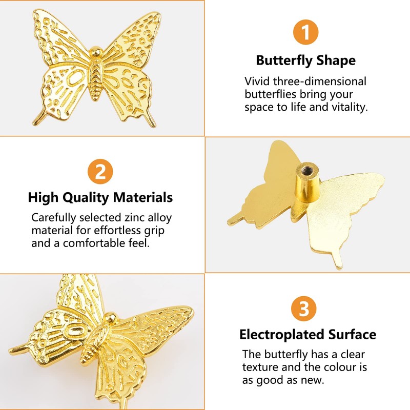 MOROBOR Butterfly Drawer Knobs, 6pcs Gold Zinc Alloy Butterfly Pull
