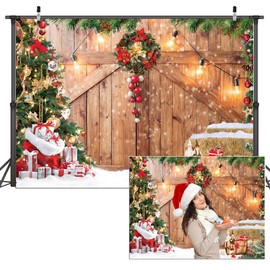 Dudaacvt 7x5FT Rustic Christmas Barn Wood Door Backdrop for Photography Xmas Tree Snow Gifts Decor Background Family Holiday Party Supplies Christmas New Year Party Backdrop