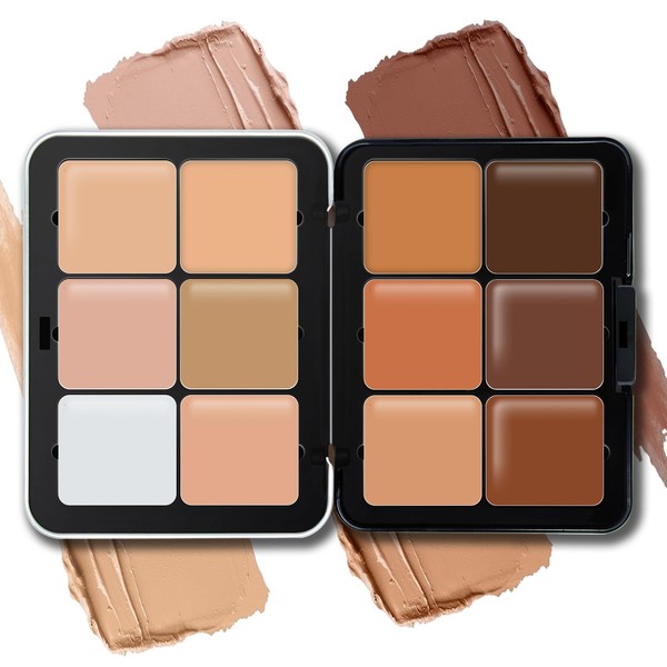 HOSAILY 12 Colors Cream Concealer Foundation Palette, Long-Wearing Smudge Proof Blendable Full Coverage Cream Contour Blush Highlighter Color Correcting Concealer Foundation Palette Makeup