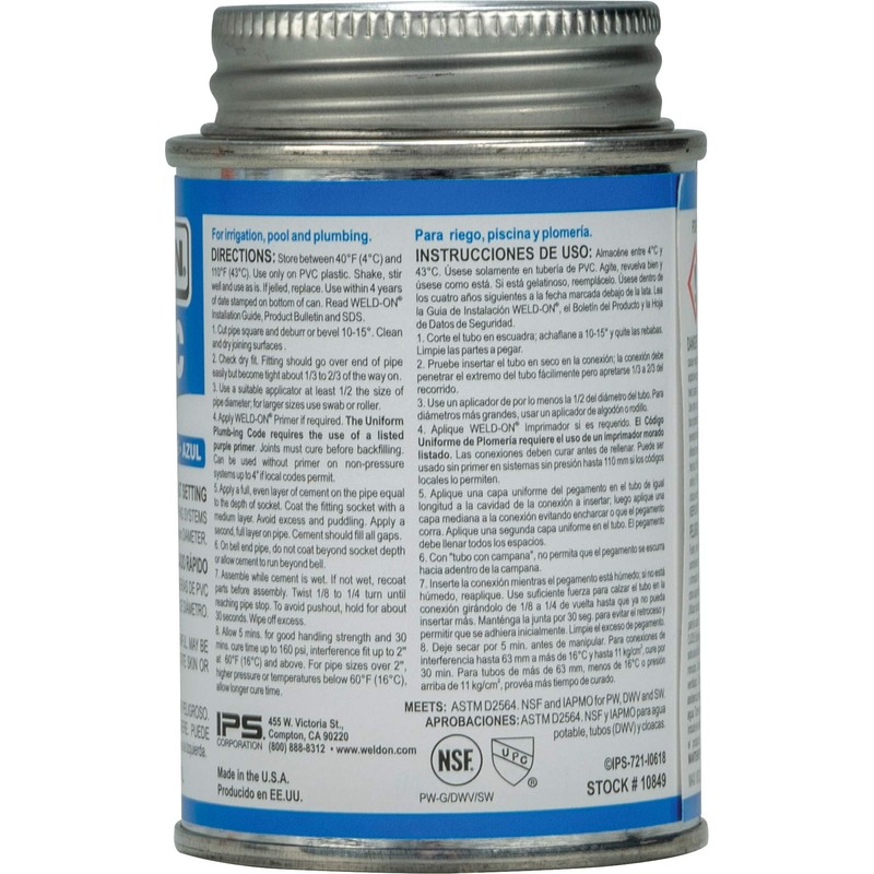 WELD-ON 10849 721 PVC Medium-Bodied High Strength Solvent Cement -