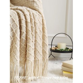 CREVENT 50''X60'' Knitted Throw Blanket (Beige)