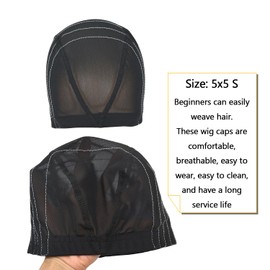 Wig Net Cap Made of White Thread Elasticity Mesh Wig Cap for Women Men Wigs Beginners Weave Hair Net Black (5 x 5 S)