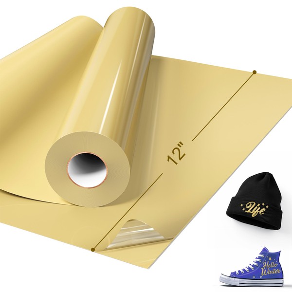 IROHTV Dull Gold Heat Transfer Vinyl, 12"x 10ft Golden HTV,