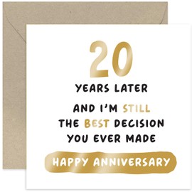 Old English Co. Best Decision You Ever Made Twenty Year Anniversary Card for Husband or Wife - Hilarious China 20th Wedding Anniversary - Funny Twentieth Anniversary Card | Blank Inside Envelope