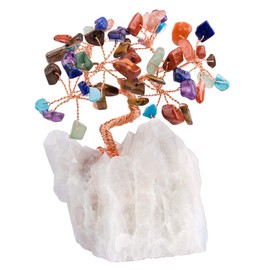 mookaitedecor Multicolor Crystal Money Tree with Rock Crystal as Base and Wrapped with Copper Wire, Beautiful Symbol of Wealth and Happiness, Family Office Decoration