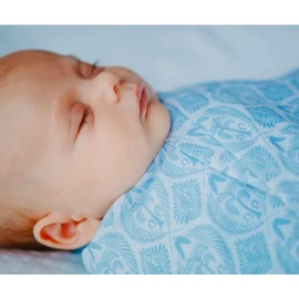 Organic Cotton Muslin Swaddle - Blue Tropics in Mist Blue