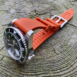 Max Fluoroelastomer (FKM Rubber) Quick Release Watch Strap & Smartwatch Band 20mm, 22mm, 24mm – Red, Navy Blue, Orange, Brown, Black, Green Fluoro-rubber (23mm, Orange)