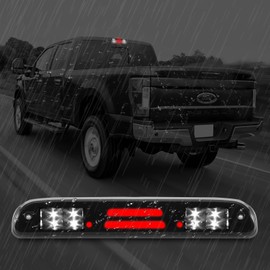 High Mount Third 3rd Brake Light LED Compatible with 1999-2016 Ford F250 F350 F450 F550 Super Duty, 1993-2011 Ford Ranger High Mount Rear Cab Brake Lights Assembly Two Rows (Black Smoke)