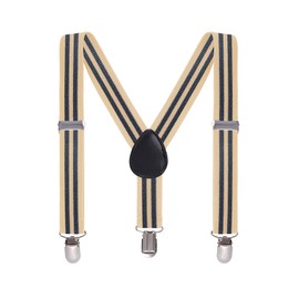 Bskifnn Stripe Suspenders for Boy and Girl Adjustable Kids Suspenders Toddler Suspenders with Clips for Wedding Party (Khaki Blue)