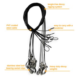 Volein 12-Pack Steel Cable Decoy Rigs with PVC Coated, Waterfowl Decoy Weights Anchors Rigging Kit (54" with 6-oz Weights)