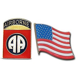 Patriotic 82nd Airborne & American Flag Lapel, Hat Pin, or Tie Tack Set with Clutch Back by Novel Merk