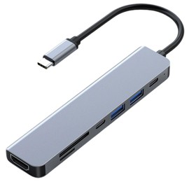 Xolixorium USB C Hub, 7-in-1 Multiport Adapter, 1 USB 3.0 Port 4 USB 2.0 Ports, Compatible with Laptops Computers Tablets, Type C Charging Data Port