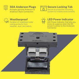 Trailer Vision 50A Anderson Connector Plug Mounting Kit - 50Amp Anderson Type Cover Assembly with LED Light Power Indicator - UV Insulated Protection for Solar, Marine, Mobile, Industrial