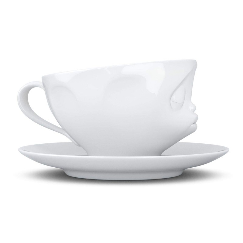 Coffee Cup With Saucer Kissing Design White