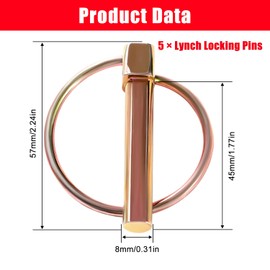 YIXISI Lynch Pin 8 mm Folding Pins, Round Folding Plug, Galvanised Steel Folding Pins, Safety Folding Pin for Boat, Trailer, Tractor, Trolley, Lawnmower, Pack of 5