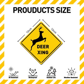 BTHUKO "Deer Xing" Crossing Sign, Animal Deer Crossing Aluminum Metal Sign 12 x 12 Inches