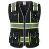 JKSafety 10 Pockets Hi-Vis Neon Color Frontal Zipper Mesh Safety