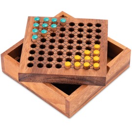LOGOPLAY Halma Travel Game - Green Yellow Classic Strategy Game in Mini Wooden Box for 2 Players