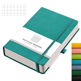 AHGXG Graph Paper Notebook - 320 Pages Grid Notebook Thick Journal A5, 100gsm Thick Graph Paper, Leather Hardcover, Inner Pocket,5.75'' × 8.38''- Cyan