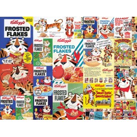 Kellogg's Frosted Flakes Retro Boxes 550 Piece Puzzle for Adults, Vintage Advertising Collage 24x18 inch Jigsaw by KI Puzzles