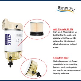 S3227 Fuel Filter Water Separator element Replacement for Mercury Marine Outboards Replaces# S3227, 320R, 490R-RAC-01, 18-7948, 9-37882, 18-7922, 18-7922-1