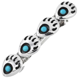 Sleeping Beauty Turquoise Silver Bear Paw Hair Barrette Shadowbox Sterling Design on Spring Clip 0078