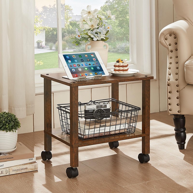 YUFAM 2 Tier Printer Stand with Storage,Under Desk Shelf Printer