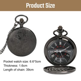 Vicloon Vintage Pocket Watch, Retro Quartz Pocket Watch, Pocket Watch with Chain, Retro Pocket Watch Men with Chain, Pocket Watch for Men, Women, Father, Grandpa, Birthday, Anniversary, Gun Black,