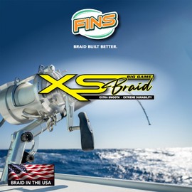 FINS XS Big Game Braid - USA Made - 8-End Round Abrasion Resistant Braided Fishing Line for Freshwater/Saltwater Trolling and Bottom Fishing - Blue - 80 lb - 150 Yds