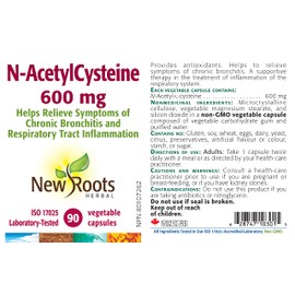 NEW ROOTS HERBAL New Roots Herbal - N-AcetylCysteine - 600mg - 90 Capsules - NAC Capsules - Respiratory Supplements - NAC 600mg Capsules - NAC Supplement N-Acetyl Cysteine 600mg - NAC N-Acetyl Cysteine - NAC Pills