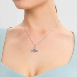 JHJEWH Silver Saturn Necklace Earrings Set,Silver Saturn Earrings,Planet Heart Crystal Rhinestone Necklace Y2k Aesthetic Saturn Pendant for Women,Saturn Planet Dangle Earrings,Jewelry Gifts for Women